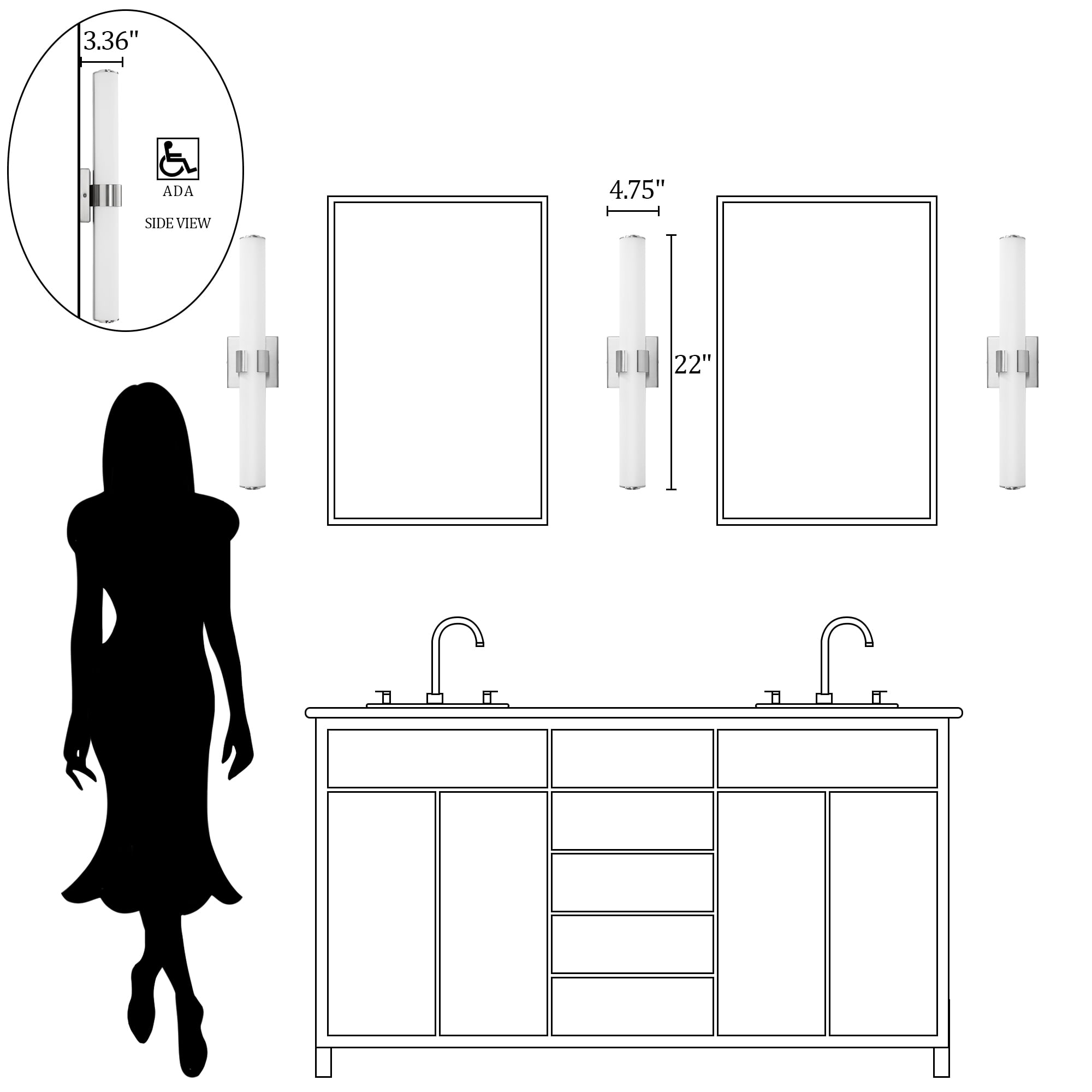 KAISITE Modern 1-Light Dimmable LED Bathroom Vanity Light, Waterproof Lamps for Bathroom, Acrylic Lampshade