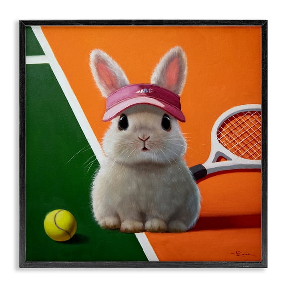 Stupell Industries Match Ready Tennis Bunny Black Framed Giclee Art, design by Lucia Heffernan