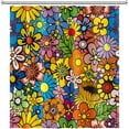 thumbnail image 4 of Colorful Bohemian Flowers Shower Curtain - Funky Retro Hippie 60s 70s Aesthetic, Washable Polyester Durable Fabric, Includes Hooks, 72x84 Inch, Perfect for Vintage-Inspired Bathrooms, 4 of 6