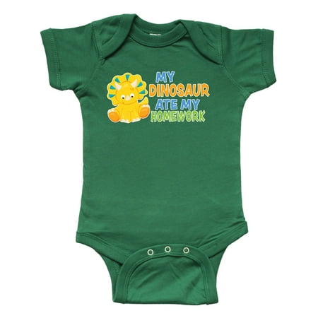 

Inktastic My Dinosaur ate my Homework with Cute Dinosaur Gift Baby Boy or Baby Girl Bodysuit