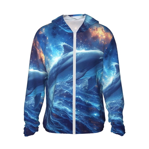 Balery Beautiful Ocean Dolphin Sudadera ligera de manga larga con capucha y protección solar UPF 50+ para hombre y mujer, ideal para pesca y running-XX-Large