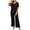 A Black, variant on Short Sleeve Loungewear Set Ndbuld Summer Women's Solid 2 Piece Loungewear Set V Neck Ruched Short Sleeve Maternity Wide Leg Sleep Pants Coffee,Free Size