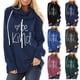 thumbnail image 3 of Sudadera con capucha y estampado de letras para mujer, transpirable, de manga larga, con cordón ajustable, en azul oscuro, talla XL, 3 of 5