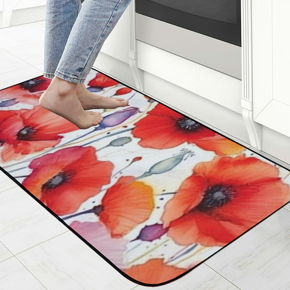 Qinduosi Doormats Watercolor Seamless Red Poppies Door Mat Entryway Doormat (Rubber Backing) Outdoors/Indoor/Bathroom/Kitchen/Bedroom/Entryway Floor Mats 19.68*47.24 in