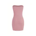 thumbnail image 2 of Women's Black Strapless Mini Dress - Bodycon Fit with Front Slit, 2 of 10