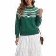 thumbnail image 3 of Asklazy Women Casual Regular Fit Jacquard Crew Neck Sweater Winter Pullover,US Size,Green,L, 3 of 9