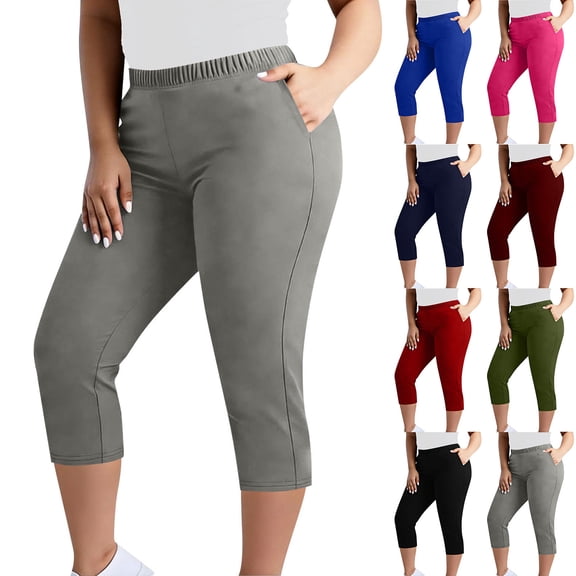 Plus Size Capri Leggings for Women Stretch Knee Length Pull On Capris Elastic Waist Casual Slim Fit Workout Pants Navy 4XL