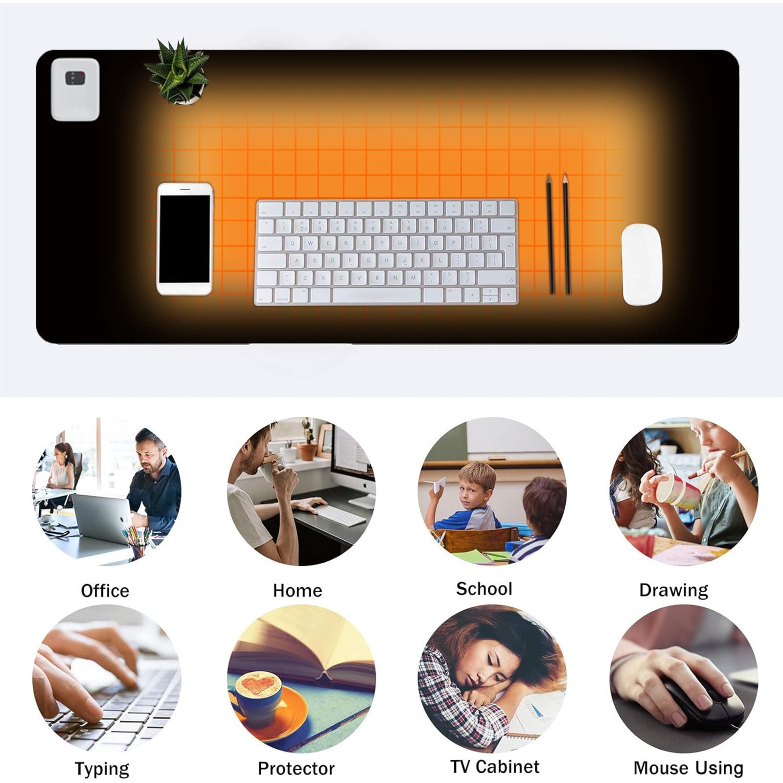 Kafsov Multifunctional Warm Desk Pad with 3-Speed Heating, Waterproof Mouse Pad Foot Warmer, Black/Gray/Pink, 24x14 Inch, Timer Off, Extended Edition Gaming Mat, Perfect Winter Essential Gift Black