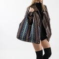 thumbnail image 1 of Bolso de hombro de lona para mujer – Color Block Western Bohemi Vintage Weave, bolso casual de gran capacidad para uso diario, 1 of 6