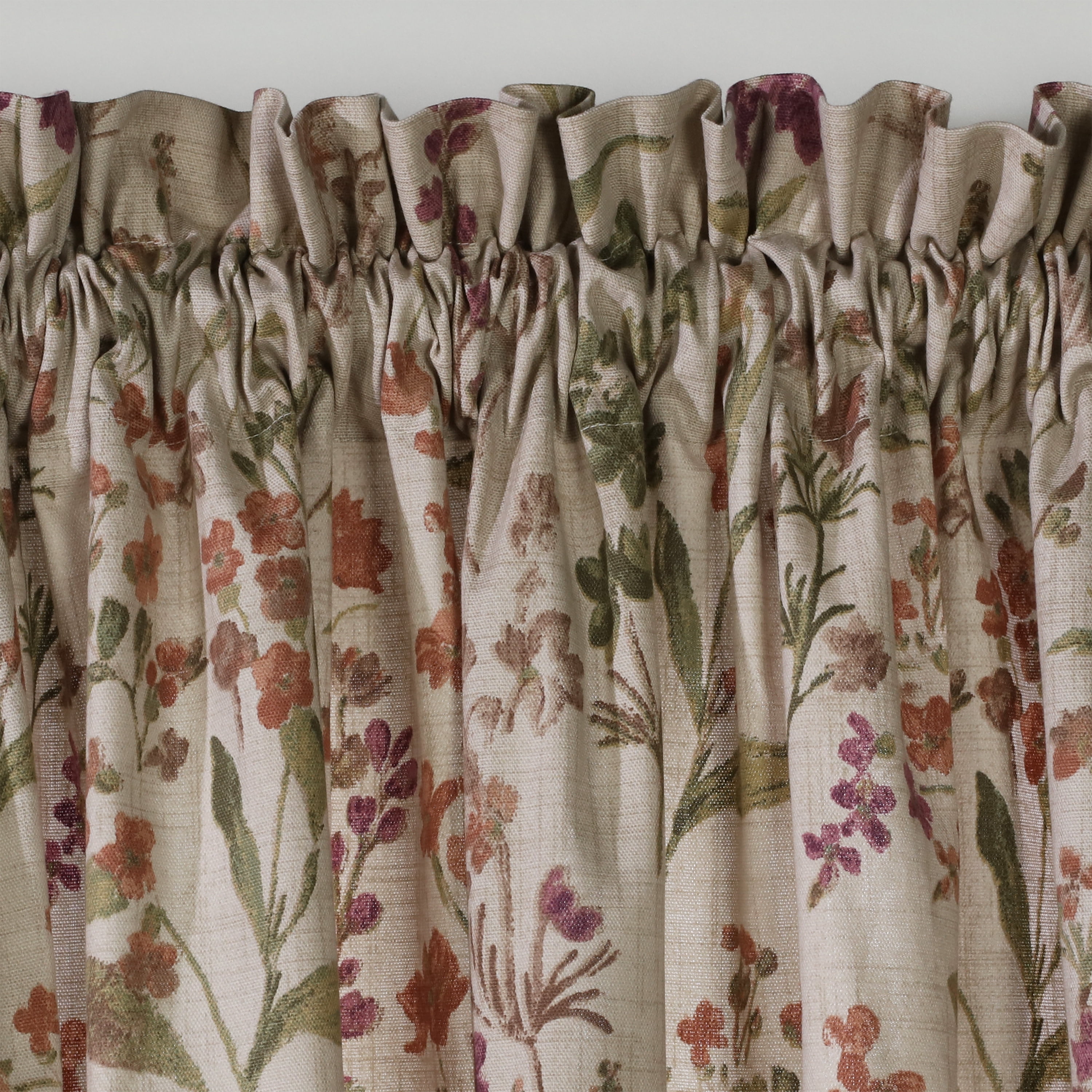 Rosie Textured Cotton Floral Print Curtain Panel - Pair each 50" x 63" in Linen