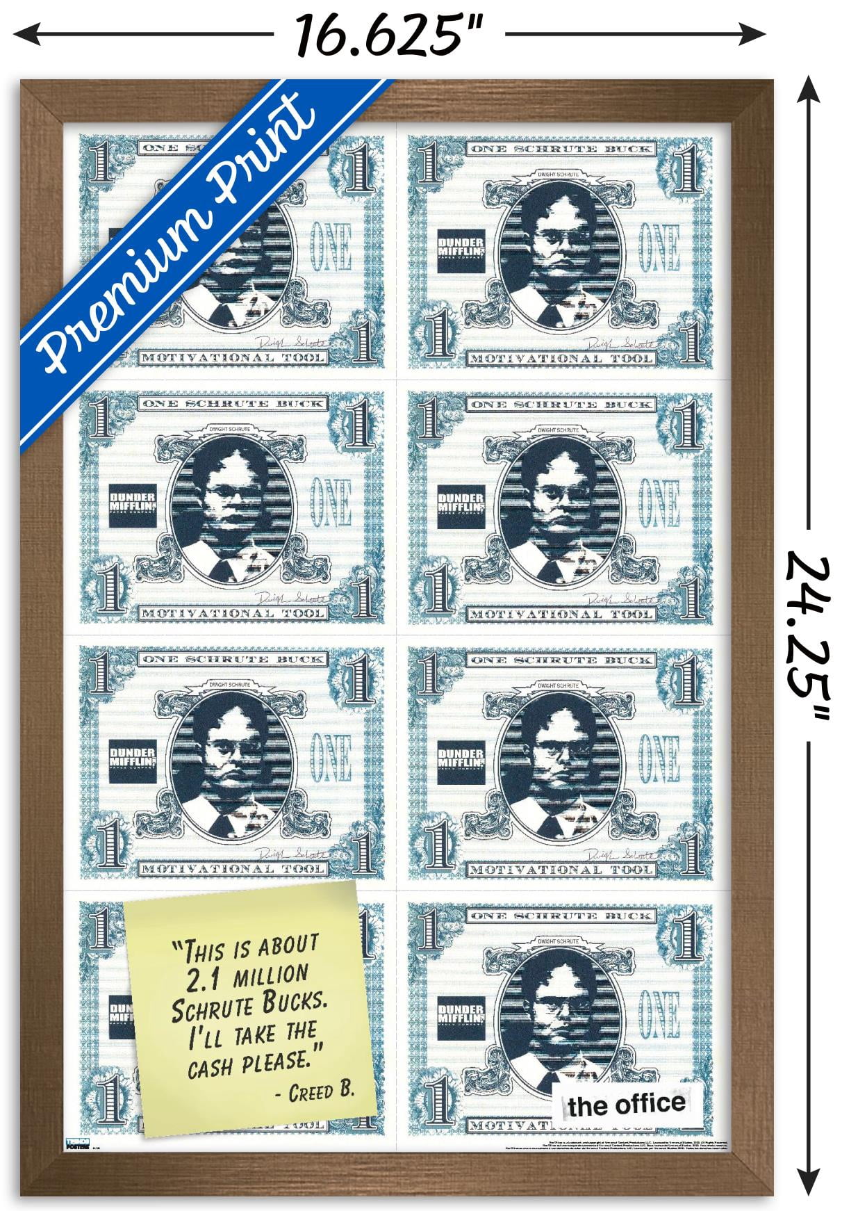 The Office - Dwight Shrute - Schrute Buck Wall Poster, 14.725" x 22.375", Framed
