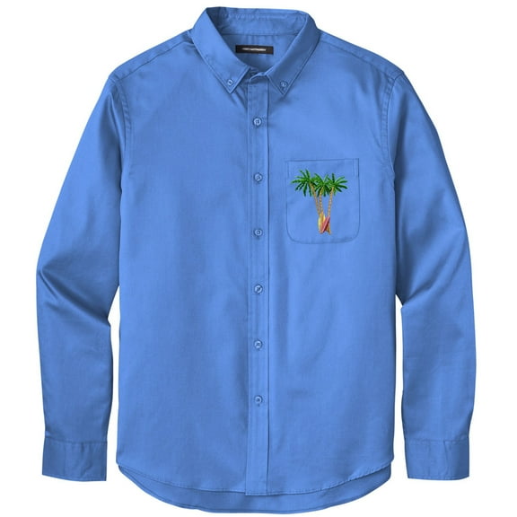 Men's PALM TREES with SURFBOARDS PATCH Twill Shirt with Pocket, 2XL Ultramarine Blue