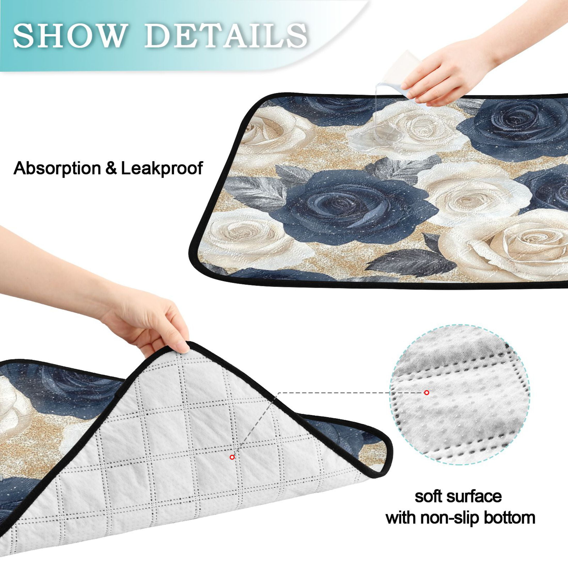 Qxltty Luxurious Floral Cat litter Pads Pet Set of 2 Diaper Mats Center Anti-leakage Layer Absorbent Soft and Comfortable