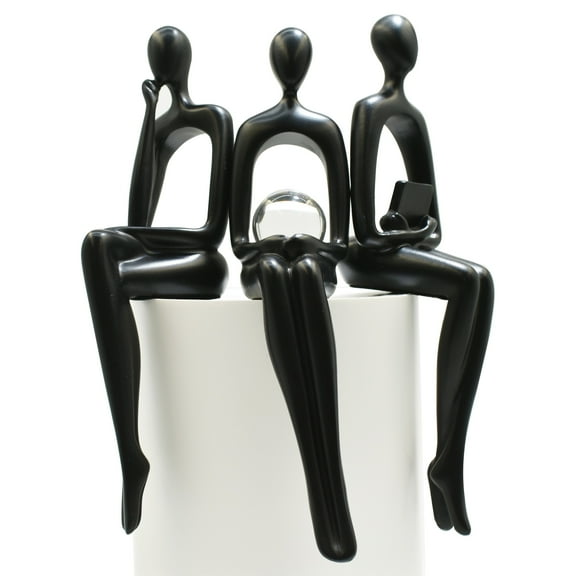 Adam & Friends Home Decor Shelf Sitters, Thinker, Fortune Teller, Reader Sculpture | 3-Piece | Black