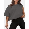 thumbnail image 2 of Women Cropped T-Shirts Drop Shoulder Round Neck Crop Tops Casual Summer Solid Color Basic Tees, 2 of 4