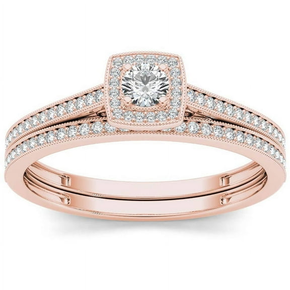1/3 Carat T.W. Diamond Single Halo 10kt Rose Gold Engagement Ring Set