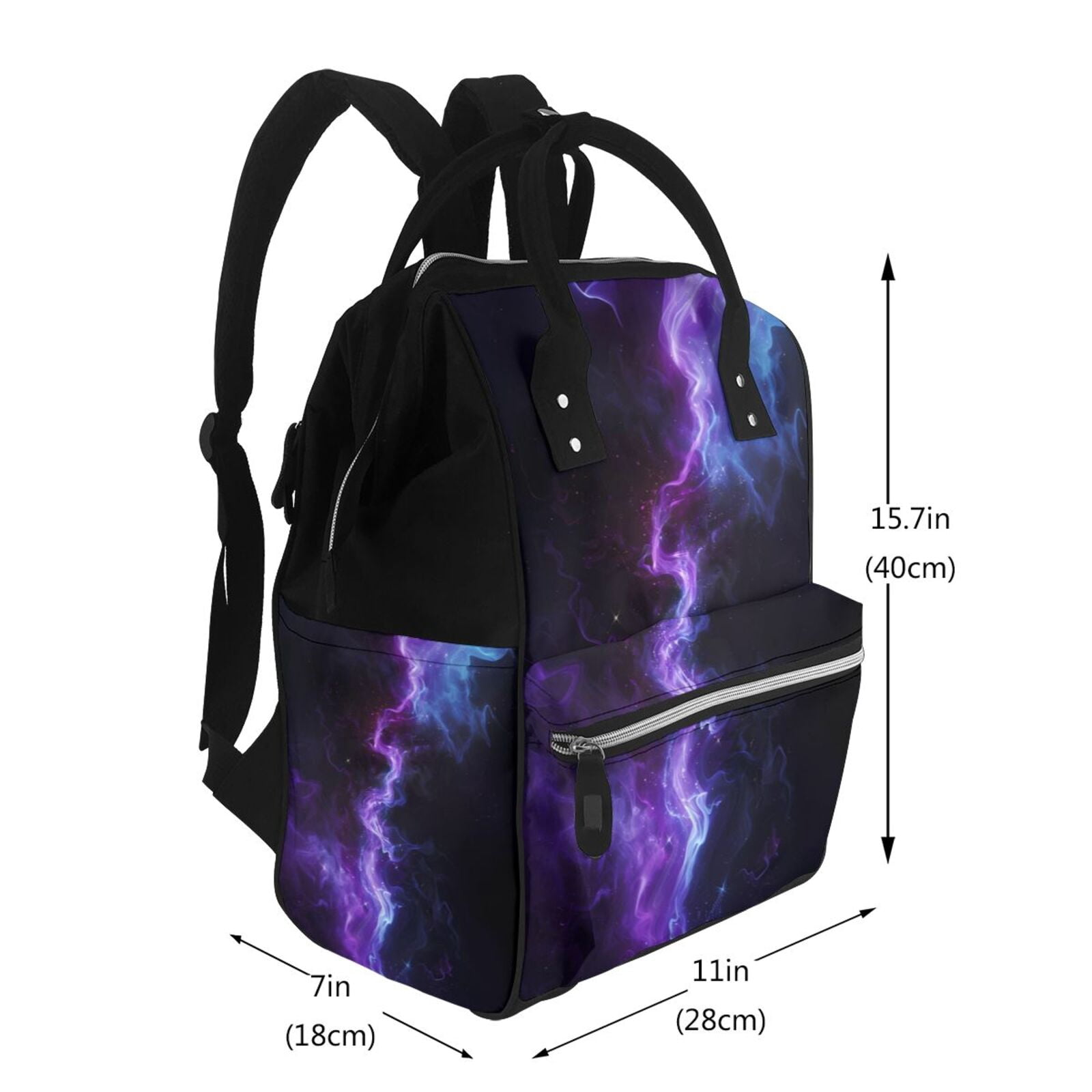 Ratiio Purple And Blue Nebula Mummy Backpack - Waterproof Twill Canvas, Large Capacity Diaper Bag with Multiple Pockets and Adjustable Straps
