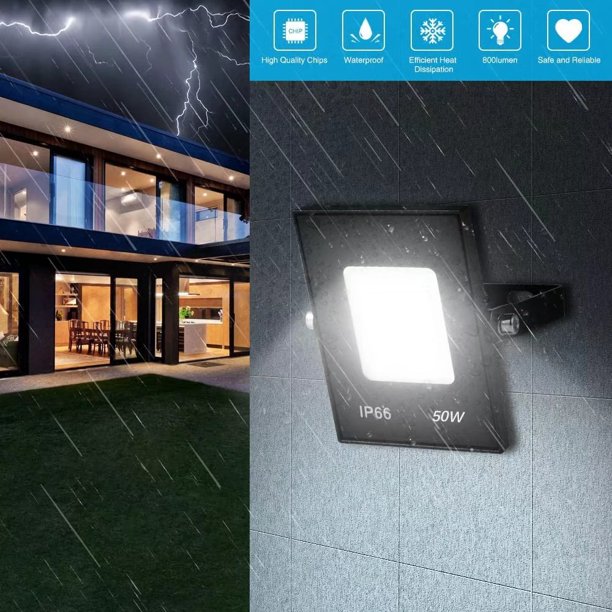 Luz de seguridad de 50 W, luz de inundación LED inteligente, luces de exterior blancas frías de 6500 K, foco LED de exterior impermeable IP66 para jardín, garaje, veranda