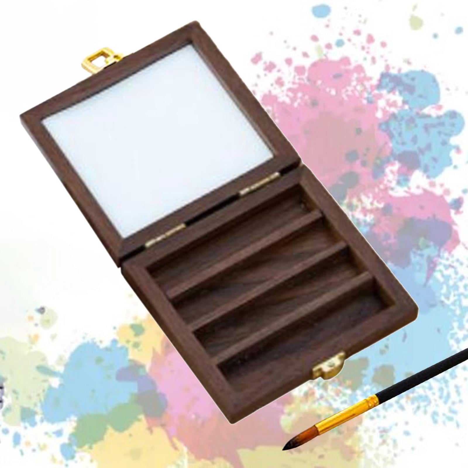 Empty Watercolor Palette with Lid Wooden Acrylic Paint Box with Mixing Area Portable Sketchbook Palette Paint Tray Box for Painters Students WITHOUT 24 Grids