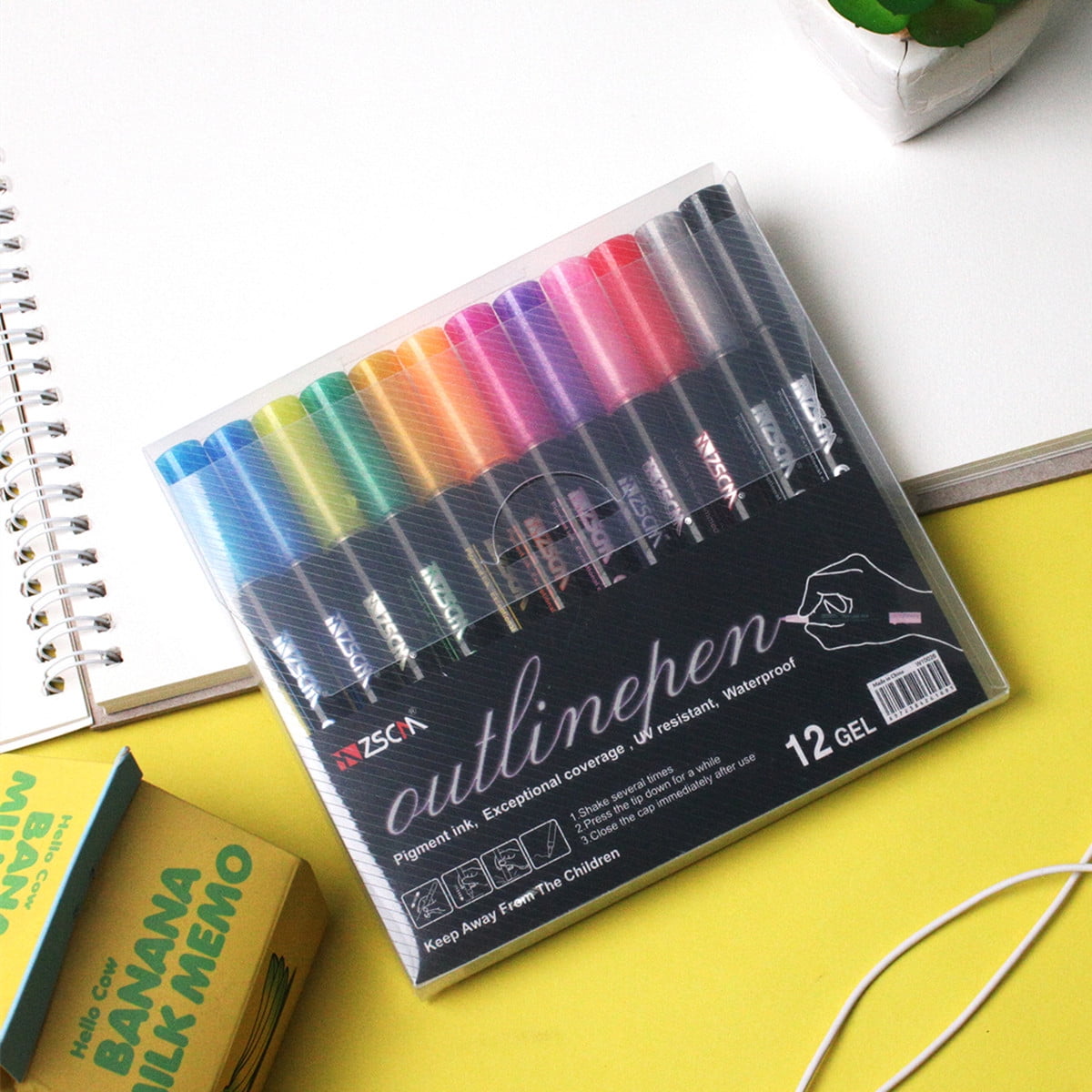 12 Colors Quick Drying Outline Metallic Marker Pen Double Line Marker Pens Writing Drawing Highlighter TAPDRA Spare Part