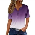 thumbnail image 2 of Blczomt Womens Short Sleeve Tops Casual T Shirts V Neck Gradient Button White Ladies Summer Tops, 2 of 6