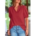 thumbnail image 4 of PRETTYGARDEN Womens Casual Summer Tops V Neck Short Puff Sleeve Pleated Cotton T Shirts Loose Dressy Blouses, 4 of 8