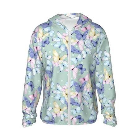 Sigee Colorful Butterfly Print UPF50+ Men s Sun Protection Hoodie Shirt SPF UV Shirt Long Sleeve Fishing Outdoor Lightweight S-3XL