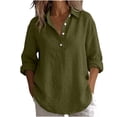 thumbnail image 2 of TGSLY Half Button Down Linen Tops for Women Lightweight Thin Collared Roll Long Sleeve Shirts Loose Fit Dressy Casual Solid Color Blouses S, 2 of 7