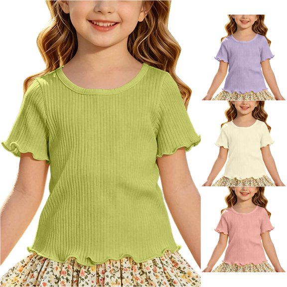 HUITKMM Girls Shirts Size 7-8 Crisscross Back Short Sleeve Solid Casual Summer Top