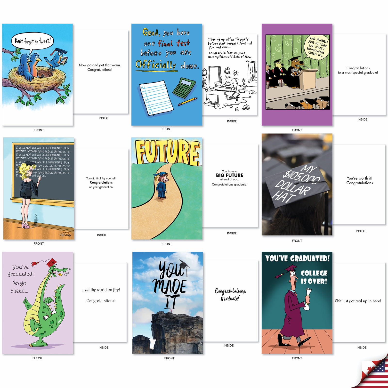 NobleWorks 36 Assorted Box Set Funny Graduation Greeting Cards (Graduate) w/5 x 7 Inch Envelopes (36 Designs, 1 Each) Great Grads AC10366GDG-B1x36