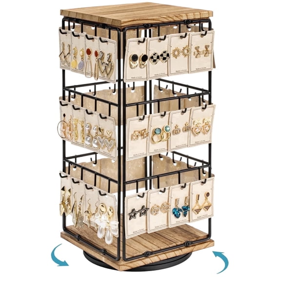 Sfugno 360 Rotating Earring Display Stands for Selling, Earring Rack Display Holder Stand,Jewelry Display for Vendors Selling Earring Cards,Brown