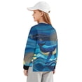 thumbnail image 2 of Xoenoiee Whale Waves Print Fall Sweatshirt for Girls, Oversized Drop Shoulder Pullover Long Sleeve Soft Fleece Crewneck Loose Top, 5-6 Years, 2 of 7