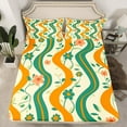 thumbnail image 2 of YST Flowers Bed Sheets Set Full Size 4pcs, Simple Ripple Printed Room Decor Sheet Set, Gradient Florals Kids Girls Bedding For Bedroom, Yellow Green Retro Leaves Lightweight Bedding Set, 2 of 5
