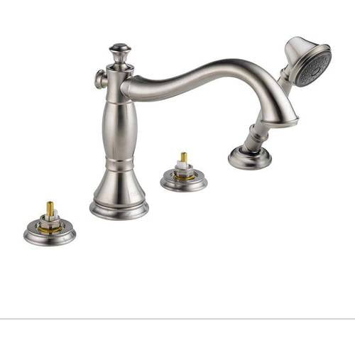 Delta Cassidy Roman Tub with Hand Shower Trim Less Handles, Stainless