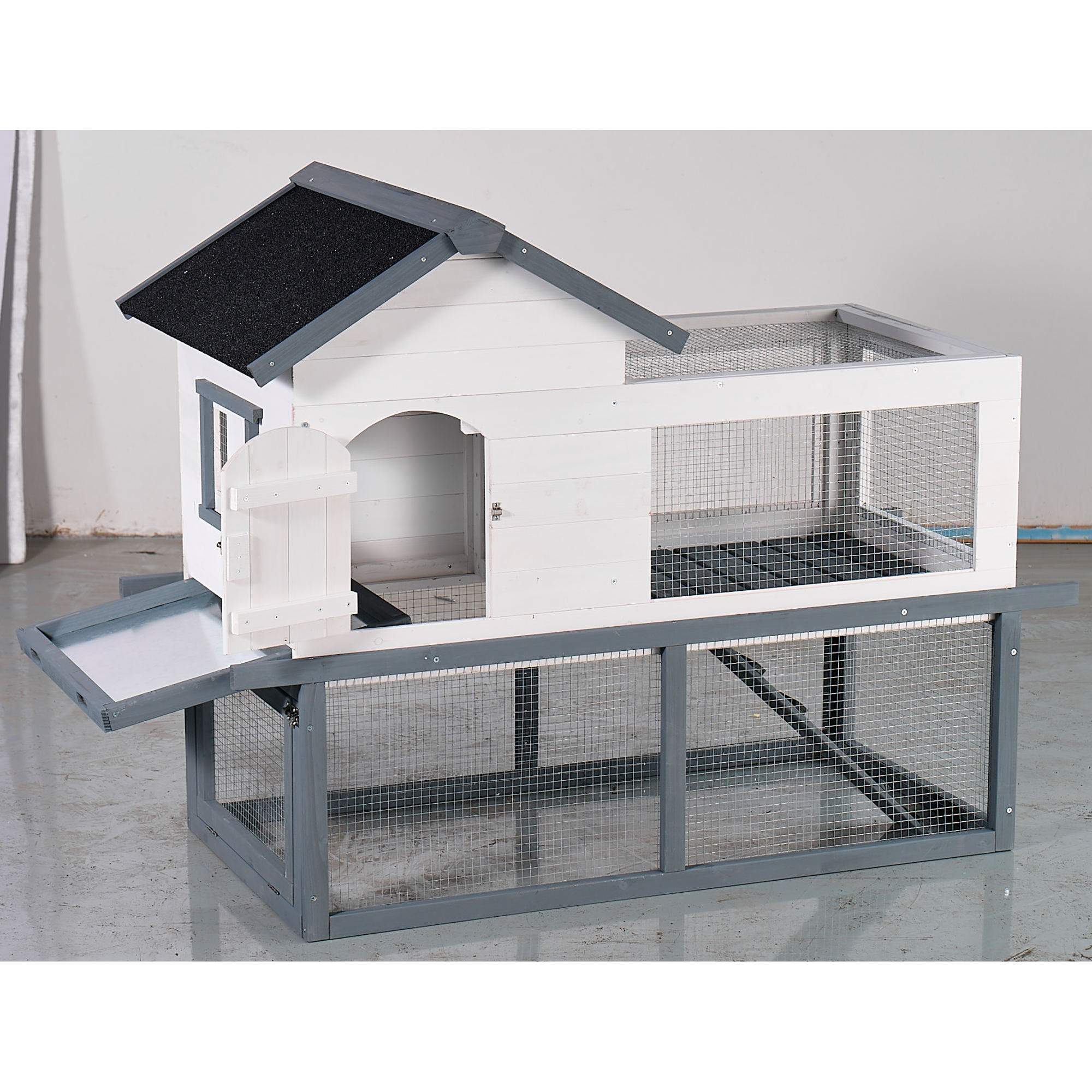 53 Inch 2-Tier Wooden Outdoor/Indoor Waterproof Chicken Coop and Rabbit Hutch Complete with A Roof, Stairs,A Removable Cleaning Tray,Suitable for Small to Medium Pets
