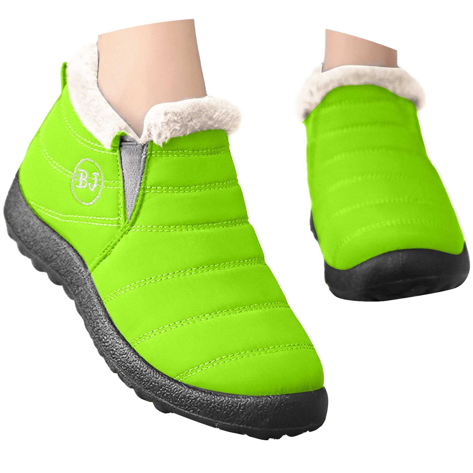 Gyexs Women's Snow Boots Size 7.5, Winter Shoes for Men Lightweight, Fuzzy, Bungee, Moto, Round Toe, Outdoor Wear, Mint Green, Size 9