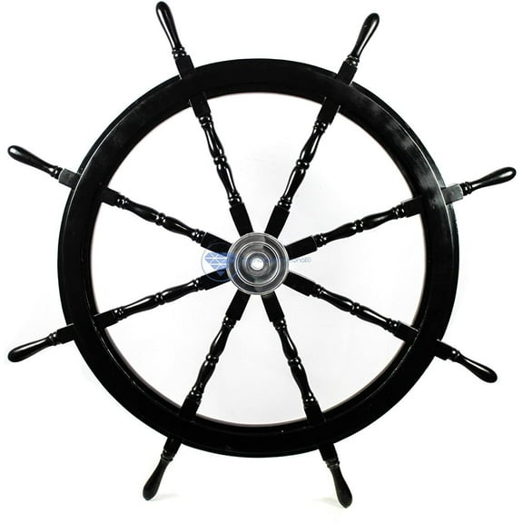 Ship Wheel Black - Aluminum Hub - (30 Inches, Black)