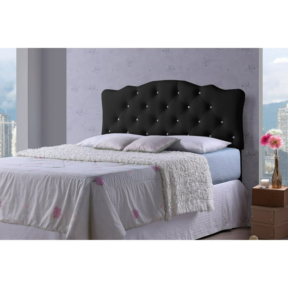Baxton Studio Rita Modern and Contemporary Queen Size Black Faux Leather Upholstered Button-tufted Scalloped Headboard