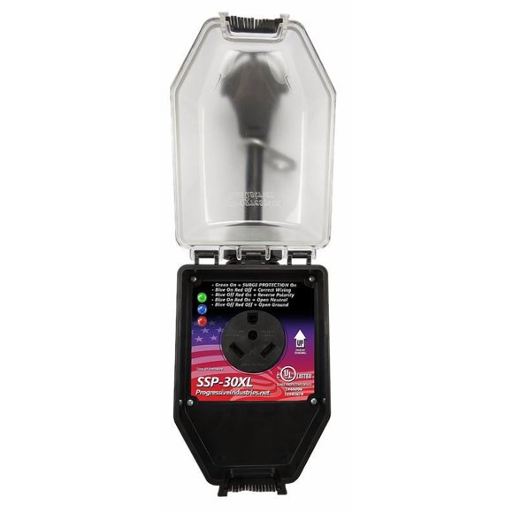 Progressive Industries Surge Protector SSP-30XL Portable; 30 Amp/120 Volt/3600 Watt; 3-Mode Surge Protection With 22500 Amp Maximum Current Spike; With 3-Color LED Fault Indication Lights