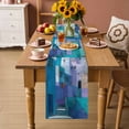 thumbnail image 3 of Table Runner - 108 Inch Long, Abstract Blue Kitchen Dining Table Runner Dresser Scarves, Painting Buildings Geometric Color Block Farmhouse Decor for Coffee Tables Wedding Party Banquet, 3 of 8