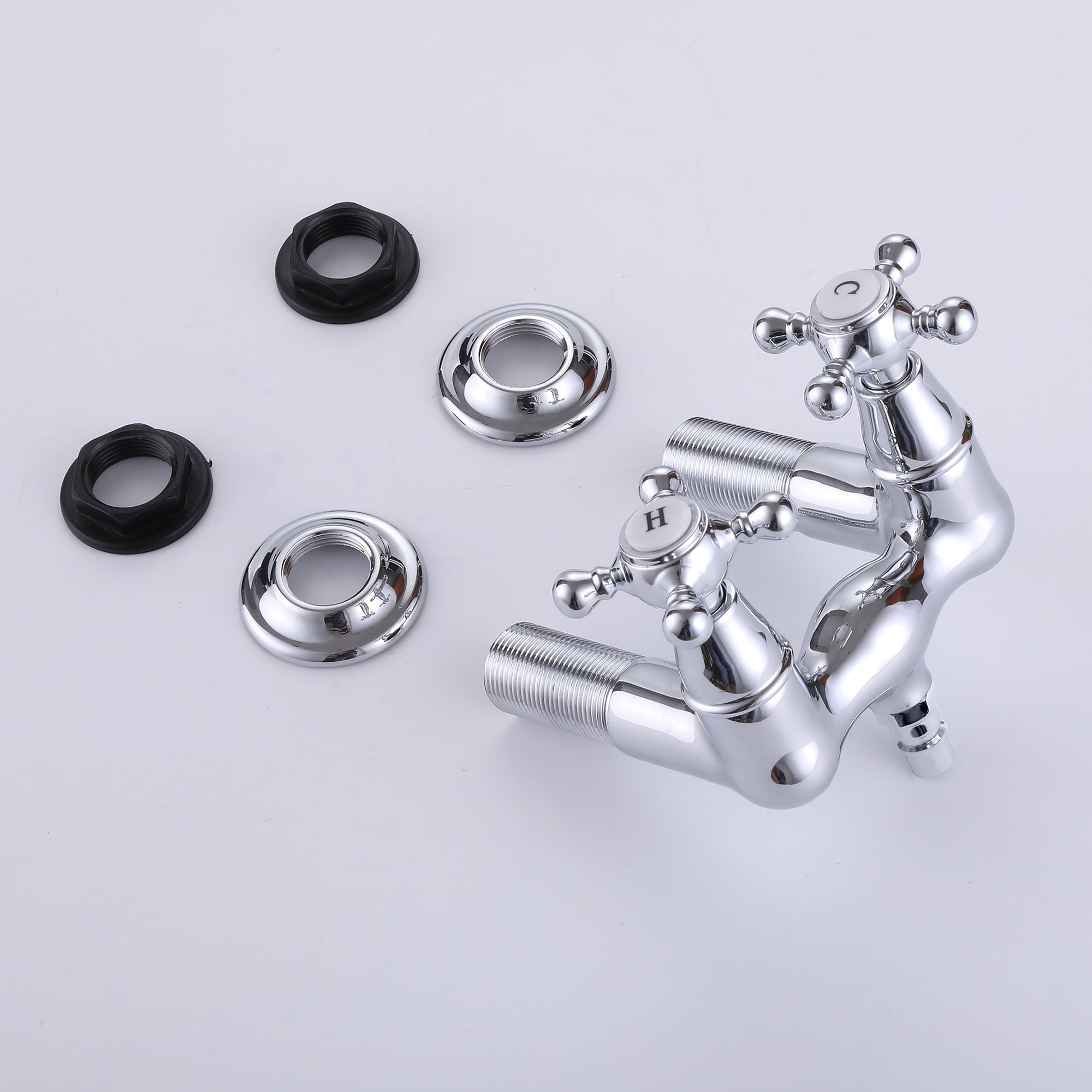 SUMERAIN Wall Mount Tub Faucet Vintage Leg Tub Filler 3-3/8 Inch Center High Flow Chrome