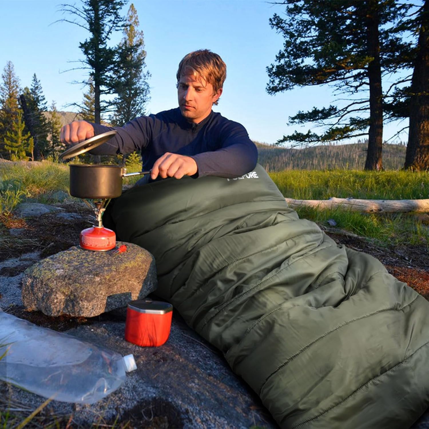 0 Degree Sleeping Bag 100% Cotton Flannel XXL Cold Weather Winter Oversized for Adults Camping Zero Big and Tall with Compression Sack