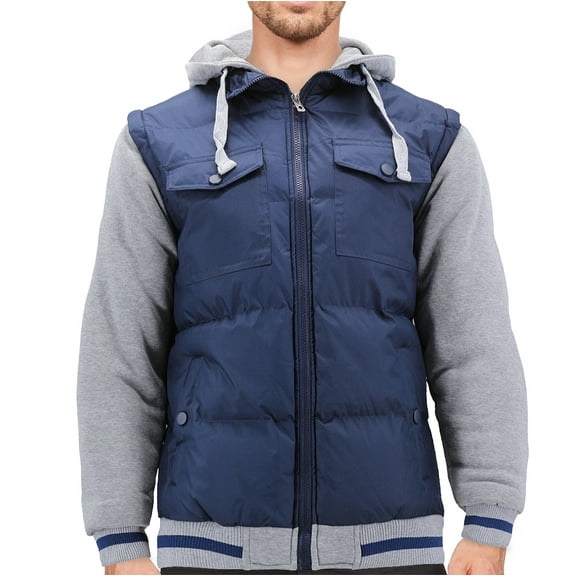 Men’s Hybrid Puffer Lightweight Utility Insulated Hooded Quilted Zipper Jacket (VS301 - Navy, XL)