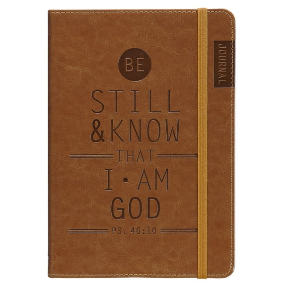 Christian Art Gifts Tan Faux Leather Journal, Be Still and Know - Psalm 46:10, Flexcover Inspirational Notebook with Elastic Closure 160 Lined Pages fvScripture, 5.8 x 8.5 Inches
