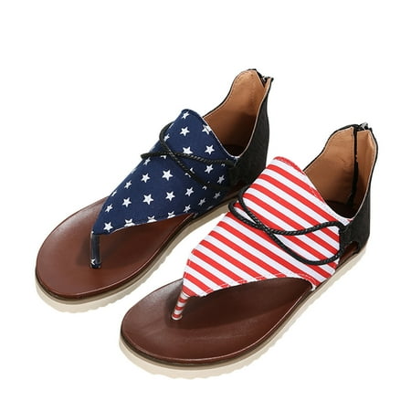 

Independence Day Women s Summer Non Canvas Zipper Flat Beach Open Toe Breathable Sandals Shoes Relaxed Active Soft Fabric Stretch