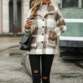 thumbnail image 7 of Women's Fleece Plaid Jacket Coats Button Down Lapel Sherpa Lined Shacket Jacket Outwear Long Sleeve Warm Jackets Winter Coat, 7 of 7