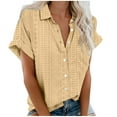 thumbnail image 2 of Brnmxoke Womens Hollow Out Casual Short Sleeve Button Down Shirts Summer Cotton Linen Lapel Collared Plain Eyelet Top Blouses with Bust Pocket, 2 of 4