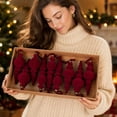 thumbnail image 3 of Vintage Victorian Christmas Tree Decorations, 9Pcs Burgundy Velvet Finial Ornaments with Gold Caps, Luxury Flocked Xmas Tree Ornaments for Holiday Mantel Party Home Decor, Red & Gold, 7 Inch, 3 of 4
