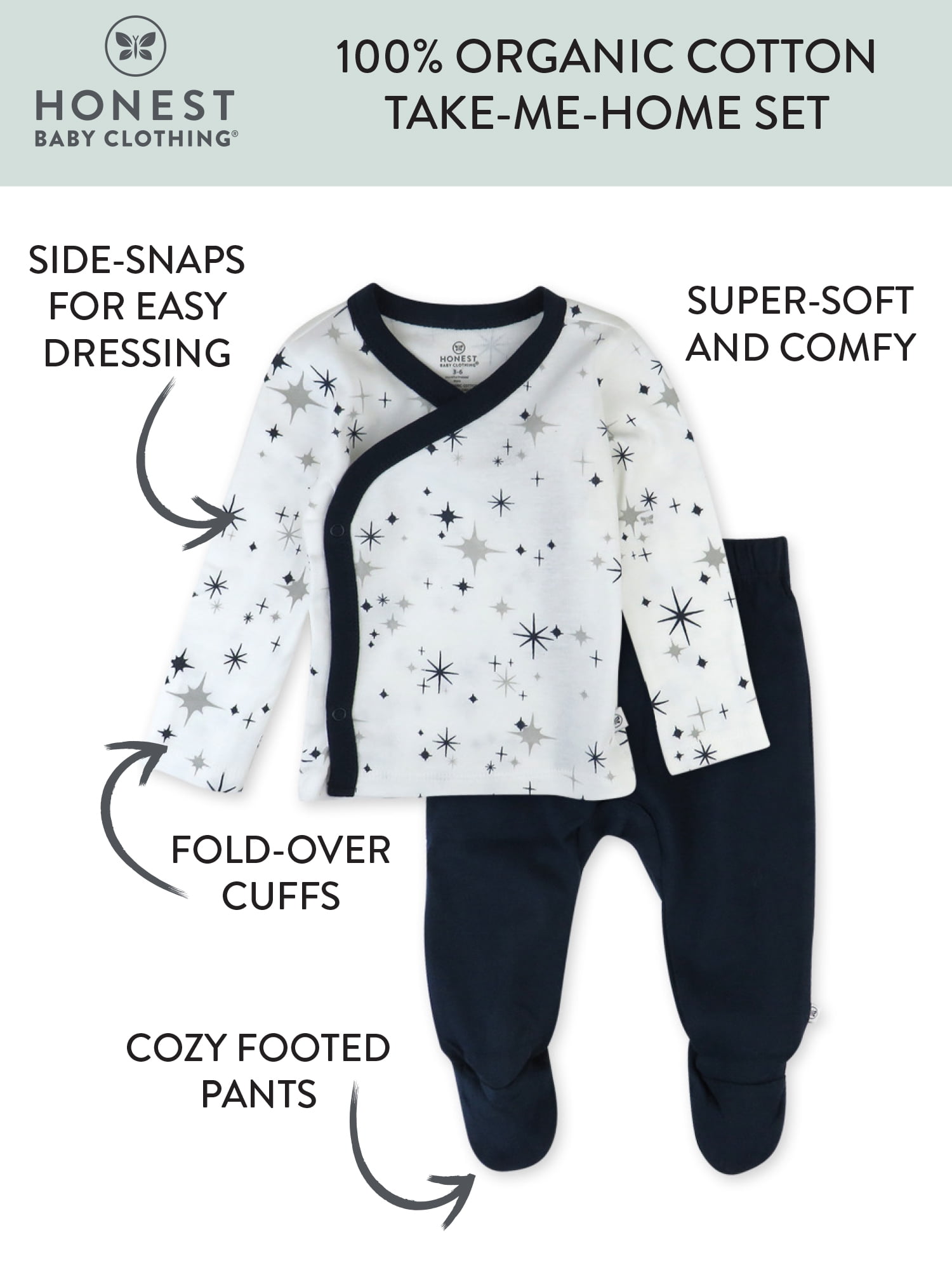 Honest Baby Clothing Baby Boy or Girl Gender Neutral Organic Cotton Take Me Home Set, 2 Piece (Preemie-9 Months)