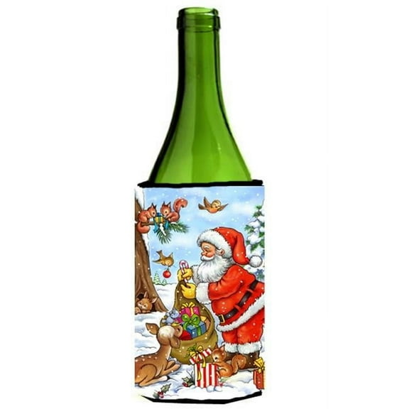 Christmas Santa Claus Handing Out Presents Wine Bottle Can cooler Hugger